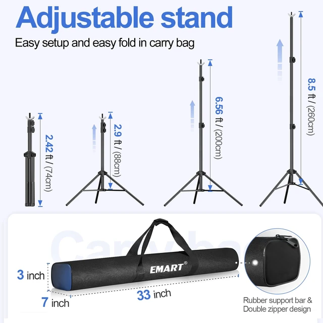 Alt view image 3 of 6 - EMART Backdrop Stand 10x8.5FT Adjustable Back Drop Stand for Party Events | Background Stand Backdrop with 8 Clamps, 2 Sandbags for Photography, Wedding, Baby Shower, Birthday Decoration, Photo Studio