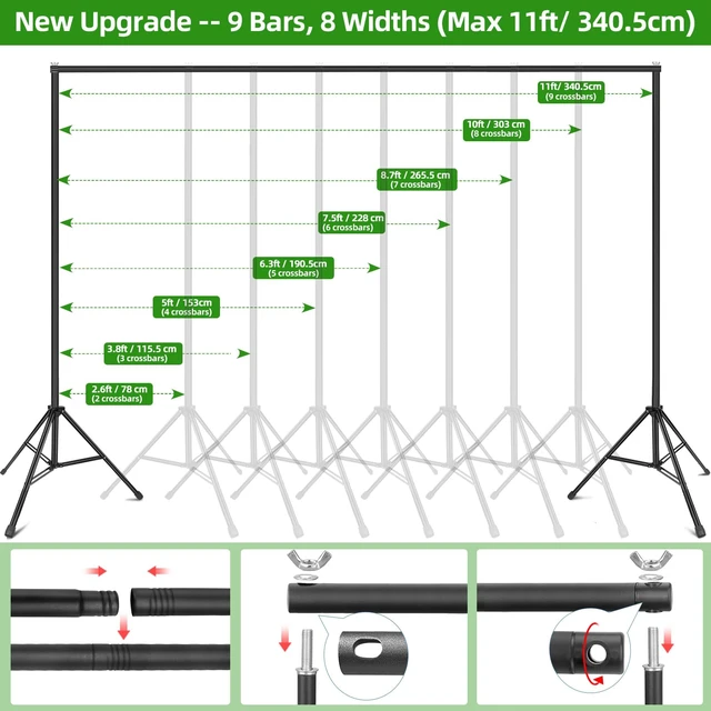Alt view image 3 of 7 - Hemmotop Photo Backdrop Stand 11x10ft, Heavy Duty Background Frame Kit | With 2 Sandbags, Fits Banner, Projector Screen, Balloon, Ideal for Wedding, Birthday, Baby Shower, Halloween, Christmas Party