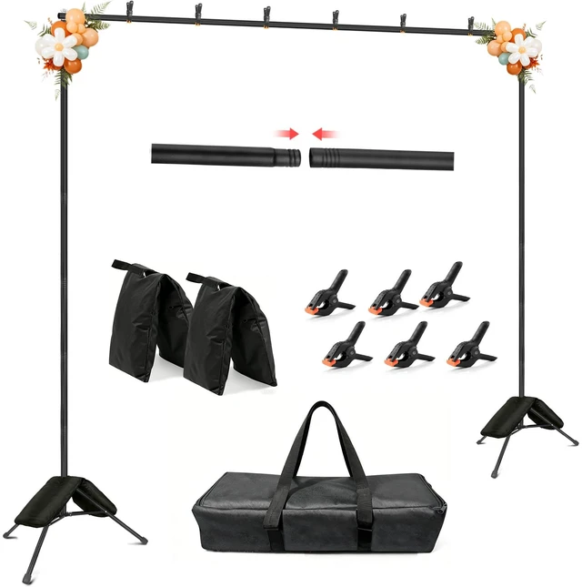 Main image of Hemmotop Photo Backdrop Stand 11x10ft, Heavy Duty Background Frame Kit | With 2 Sandbags, Fits Banner, Projector Screen, Balloon, Ideal for Wedding, Birthday, Baby Shower, Halloween, Christmas Party