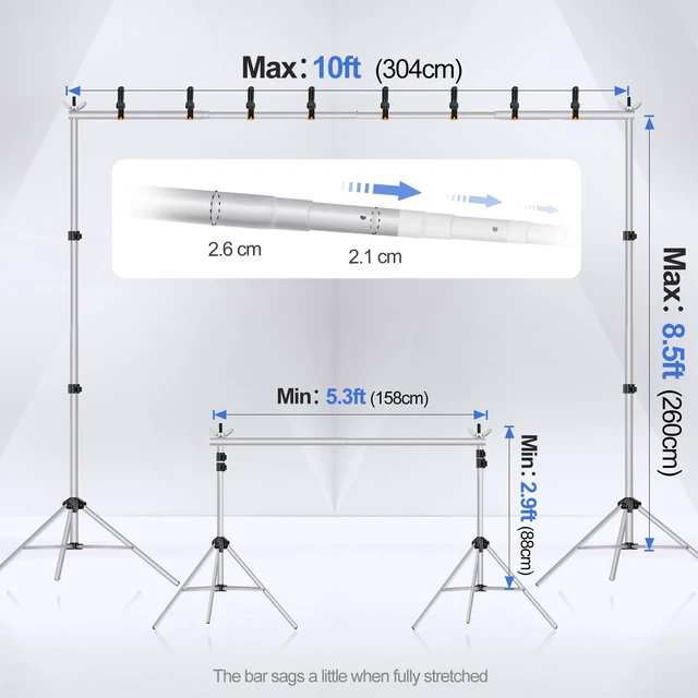 Alt view image 3 of 7 - EMART Backdrop Stand 10x8.5FT Adjustable Back Drop Stand for Party -Silver | Background Stand Backdrop with 8 Clamps, 2 Sandbags for Photography, Wedding, Baby Shower, Events Decoration, Photo Studio