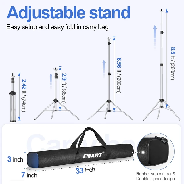 Alt view image 4 of 7 - EMART Backdrop Stand 10x8.5FT Adjustable Back Drop Stand for Party -Silver | Background Stand Backdrop with 8 Clamps, 2 Sandbags for Photography, Wedding, Baby Shower, Events Decoration, Photo Studio