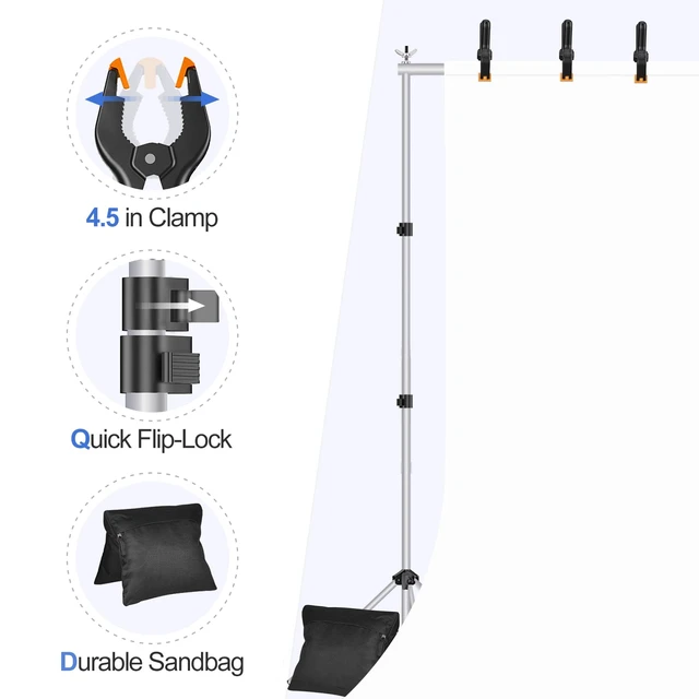 Alt view image 6 of 7 - EMART Backdrop Stand 10x8.5FT Adjustable Back Drop Stand for Party -Silver | Background Stand Backdrop with 8 Clamps, 2 Sandbags for Photography, Wedding, Baby Shower, Events Decoration, Photo Studio