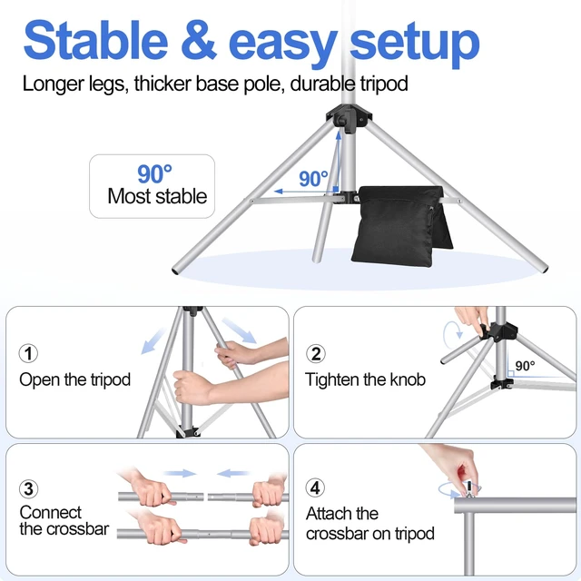 Alt view image 5 of 7 - EMART Backdrop Stand 10x8.5FT Adjustable Back Drop Stand for Party -Silver | Background Stand Backdrop with 8 Clamps, 2 Sandbags for Photography, Wedding, Baby Shower, Events Decoration, Photo Studio