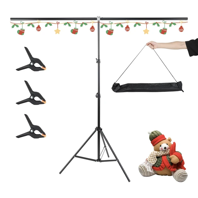 Alt view image 2 of 7 - UTEBIT 3.5X6.5ft T-Shaped Backdrop Stand Support Kit with 3 Spring Clamps | Portable Photography Background Stand Videography Studio Green Screen T-Style Muslin Backdrops Stand for Parties Photo Video