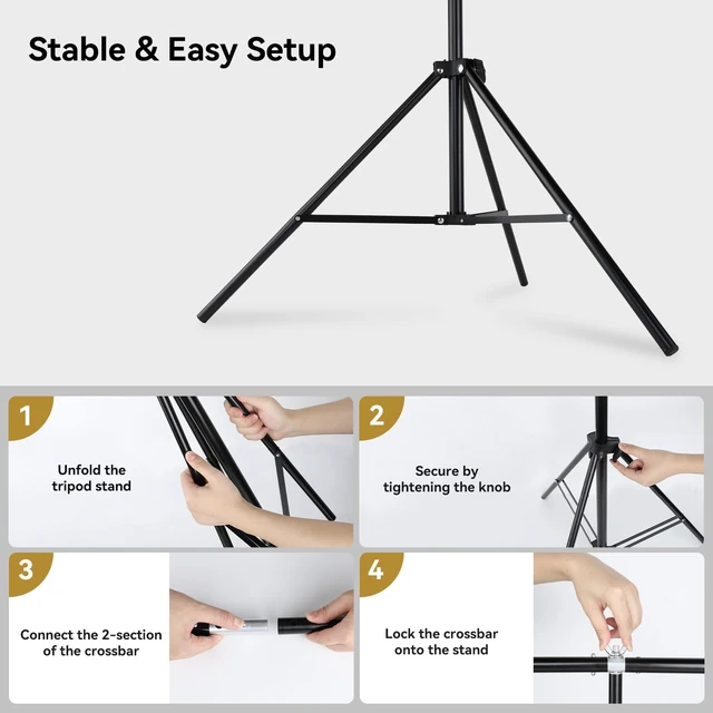 Alt view image 4 of 7 - UTEBIT 3.5X6.5ft T-Shaped Backdrop Stand Support Kit with 3 Spring Clamps | Portable Photography Background Stand Videography Studio Green Screen T-Style Muslin Backdrops Stand for Parties Photo Video