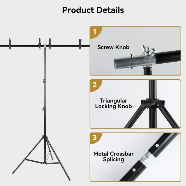 Alt view image 5 of 7 - UTEBIT 3.5X6.5ft T-Shaped Backdrop Stand Support Kit with 3 Spring Clamps | Portable Photography Background Stand Videography Studio Green Screen T-Style Muslin Backdrops Stand for Parties Photo Video