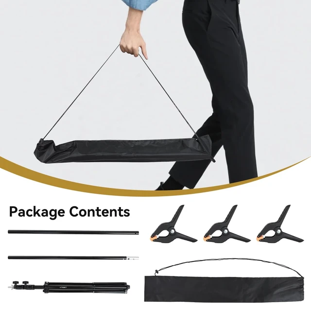Alt view image 7 of 7 - UTEBIT 3.5X6.5ft T-Shaped Backdrop Stand Support Kit with 3 Spring Clamps | Portable Photography Background Stand Videography Studio Green Screen T-Style Muslin Backdrops Stand for Parties Photo Video