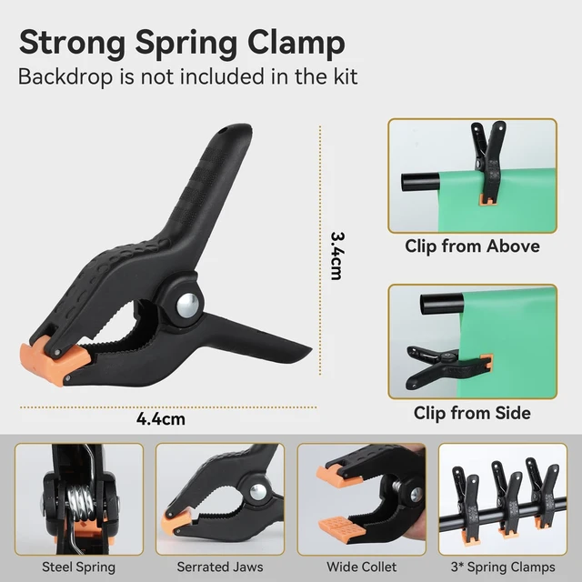Alt view image 6 of 7 - UTEBIT 3.5X6.5ft T-Shaped Backdrop Stand Support Kit with 3 Spring Clamps | Portable Photography Background Stand Videography Studio Green Screen T-Style Muslin Backdrops Stand for Parties Photo Video