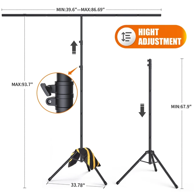 Alt view image 2 of 7 - Forlogic Portable T-Shape Backdrop Stand Support Kit 8x7.2ft, Adjustable Photo Green Screen Back Drop Stand for Party, Photography Videography Studio (8×7.2Ft)