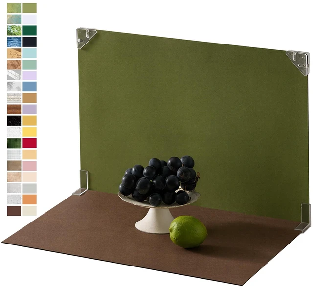 Main image of Vizprop 32 Piece Photo Backdrop Set Double Sided Flat Lay Background Kit | 20 printed scenes plus 22 solid colors for food, beauty, jewelry, crafts and UGC content.