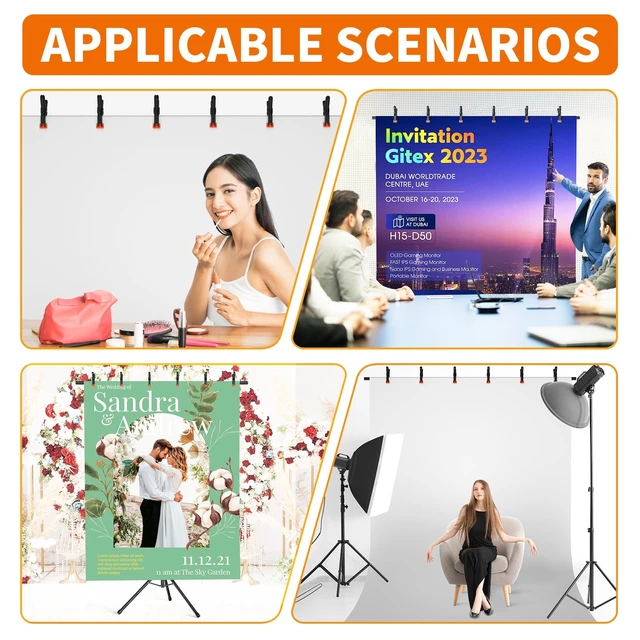 Alt view image 7 of 7 - Forlogic Portable T-Shape Backdrop Stand Support Kit 8x7.2ft, Adjustable Photo Green Screen Back Drop Stand for Party, Photography Videography Studio (8×7.2Ft)
