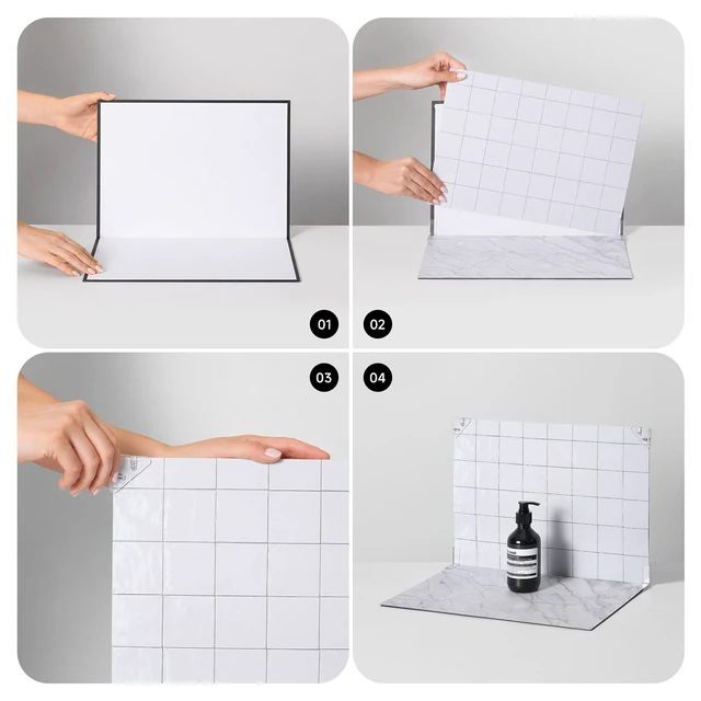 Alt view image 3 of 7 - Vizprop 32 Piece Photo Backdrop Set Double Sided Flat Lay Background Kit | 20 printed scenes plus 22 solid colors for food, beauty, jewelry, crafts and UGC content.