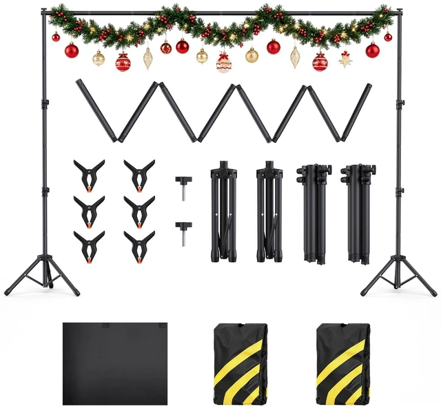 Main image of Forlogic 10x7.5Ft Backdrop Stand, Protable Adjustable Photo Back Drop Stand for Party, Photography, Banner Stand (Includes Six Background Stand Clamps)