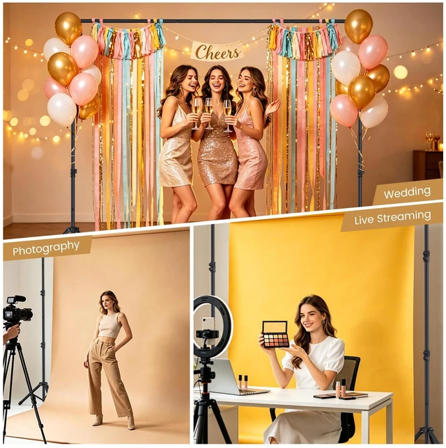 Alt view image 6 of 7 - Forlogic 10x7.5Ft Backdrop Stand, Protable Adjustable Photo Back Drop Stand for Party, Photography, Banner Stand (Includes Six Background Stand Clamps)
