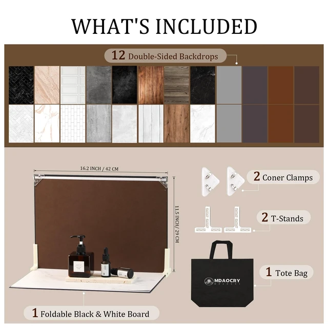 Alt view image 2 of 7 - MDAOCRY 16 x 11.5 in Product Photography Backdrops, 12 Sheets, 24 Patterns | Compact Double-Sided Backdrops for Food, Jewelry, Cosmetics, Candles, Crafts and Content Creation