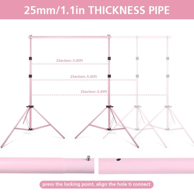 Alt view image 3 of 7 - LDGHO Backdrop Stand 10x7ft(WxH) Photo Studio Adjustable Background Stand Support kit with 2 Crossbars, 6 Clamps, 2 Sandbags and Carry Bag for Parties, Events Decoration, Wedding, Photography (Pink)