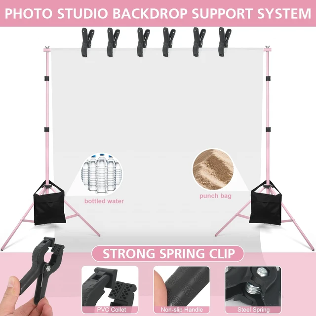 Alt view image 6 of 7 - LDGHO Backdrop Stand 10x7ft(WxH) Photo Studio Adjustable Background Stand Support kit with 2 Crossbars, 6 Clamps, 2 Sandbags and Carry Bag for Parties, Events Decoration, Wedding, Photography (Pink)
