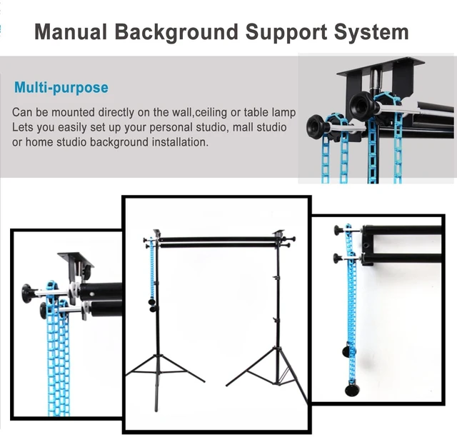 Alt view image 5 of 7 - ZLY Double Backdrop Roller Wall Mounting Manual Photo Background Support | Backdrop Ceiling Holder,for Photography, Live Streaming, Including 2 Double Hooks, 4 Expand Bars, 2 ChainsEight Screws