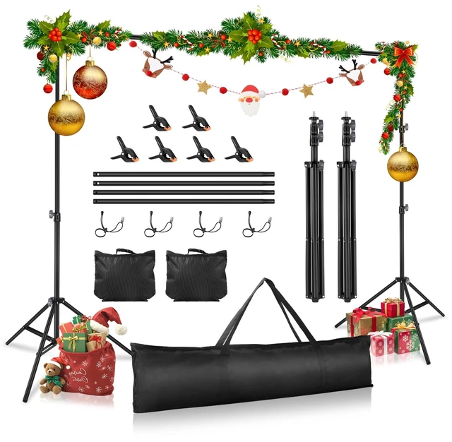 Main image of Backdrop Stand 10x7ft(WxH) Photo Studio Adjustable Backdrop Stand Kit Photography Backdrops with 4 Crossbars, 6 Clamps, 4 Spring Clip, 2 Sandbags and Carry Bag for Parties/Wedding/Photography