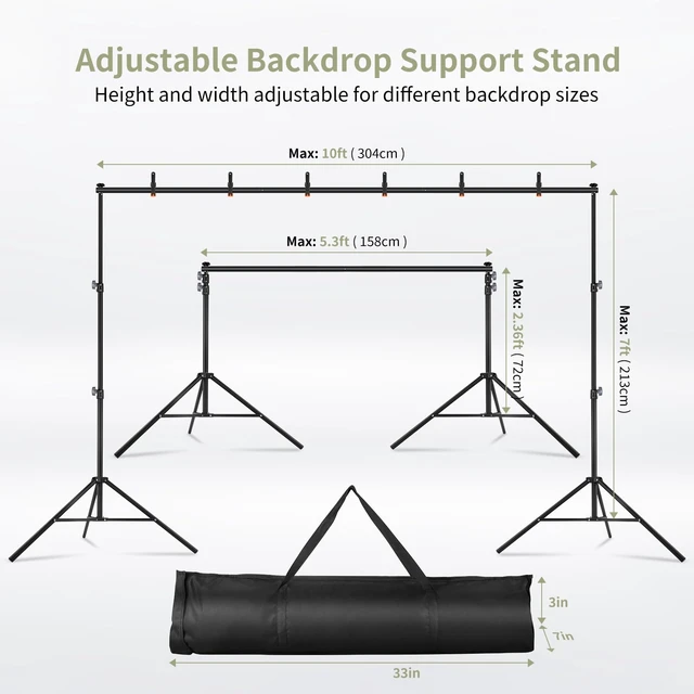 Alt view image 2 of 6 - Backdrop Stand 10x7ft(WxH) Photo Studio Adjustable Backdrop Stand Kit Photography Backdrops with 4 Crossbars, 6 Clamps, 4 Spring Clip, 2 Sandbags and Carry Bag for Parties/Wedding/Photography