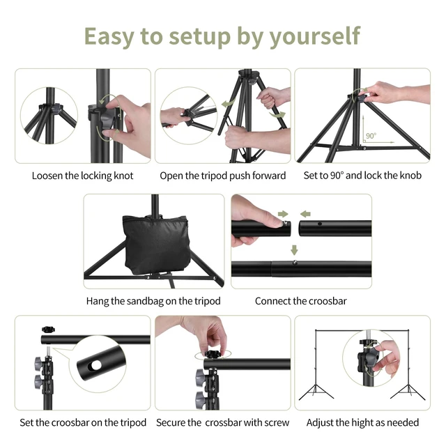 Alt view image 4 of 6 - Backdrop Stand 10x7ft(WxH) Photo Studio Adjustable Backdrop Stand Kit Photography Backdrops with 4 Crossbars, 6 Clamps, 4 Spring Clip, 2 Sandbags and Carry Bag for Parties/Wedding/Photography