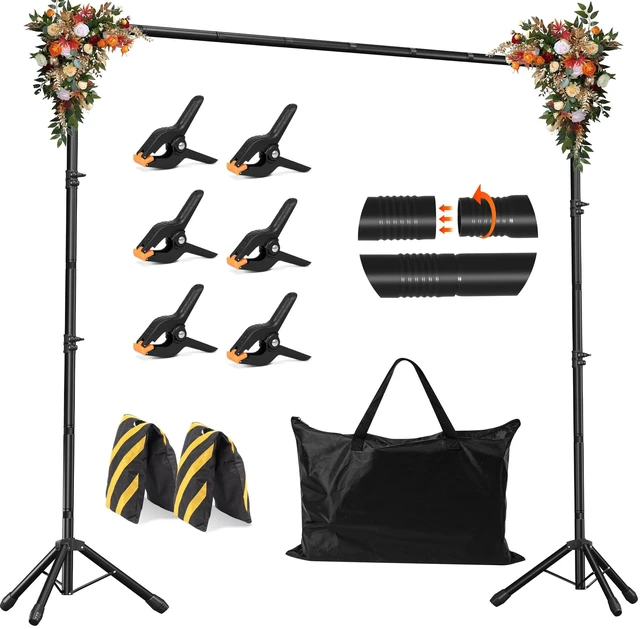 Main image of JSungo 10x8.5 FT Backdrop Stand for Parties, Adjustable Photo Backdrop Stand Kit with Carrying Bag, Portable Background Stand Backdrop for Wedding, Photoshoot, and Photo Studio