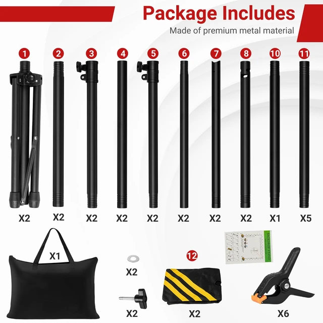 Alt view image 6 of 7 - JSungo 10x8.5 FT Backdrop Stand for Parties, Adjustable Photo Backdrop Stand Kit with Carrying Bag, Portable Background Stand Backdrop for Wedding, Photoshoot, and Photo Studio