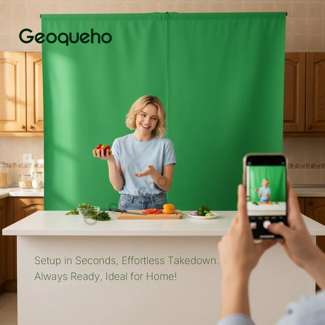 Alt view image 2 of 7 - Geoqueho Green Screen Stand Kit 6.5x8ft Pro | Double Crossbar Backdrop Support System for Streaming Interviews Zoom | Wrinkle-Free Chromakey Background for Photography Video | Portable Studio Setup