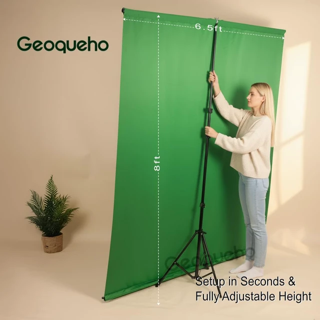 Alt view image 3 of 7 - Geoqueho Green Screen Stand Kit 6.5x8ft Pro | Double Crossbar Backdrop Support System for Streaming Interviews Zoom | Wrinkle-Free Chromakey Background for Photography Video | Portable Studio Setup