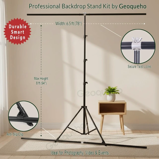 Alt view image 4 of 7 - Geoqueho Green Screen Stand Kit 6.5x8ft Pro | Double Crossbar Backdrop Support System for Streaming Interviews Zoom | Wrinkle-Free Chromakey Background for Photography Video | Portable Studio Setup
