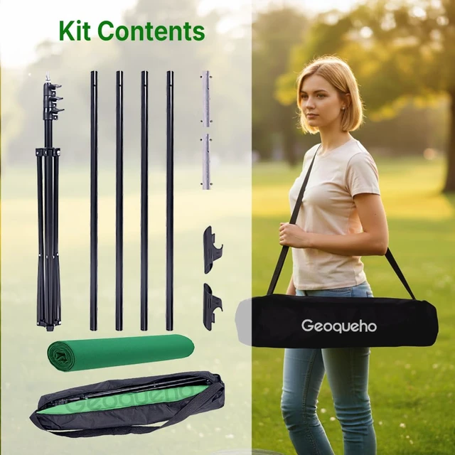 Alt view image 5 of 7 - Geoqueho Green Screen Stand Kit 6.5x8ft Pro | Double Crossbar Backdrop Support System for Streaming Interviews Zoom | Wrinkle-Free Chromakey Background for Photography Video | Portable Studio Setup