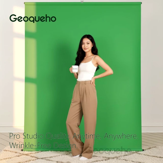 Alt view image 7 of 7 - Geoqueho Green Screen Stand Kit 6.5x8ft Pro | Double Crossbar Backdrop Support System for Streaming Interviews Zoom | Wrinkle-Free Chromakey Background for Photography Video | Portable Studio Setup