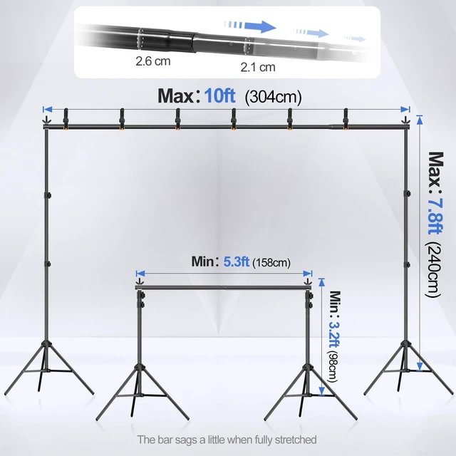 Alt view image 2 of 6 - EMART Backdrop Stand 10x7.8FT Adjustable Back Drop Stand for Party Events | Background Stand Backdrop with 8 Clamps, 2 Sandbags for Photography, Wedding, Baby Shower, Birthday Decoration, Photo Studio