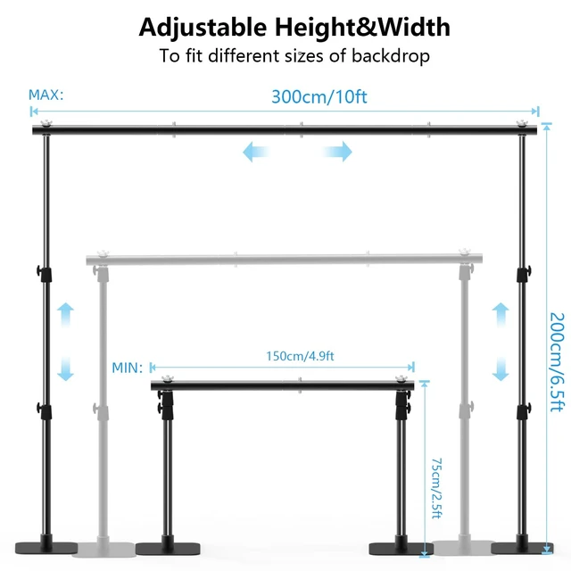 Alt view image 3 of 6 - Photo Backdrop Stand, 6.5ft x 10ft Adjustable Photography Background Stands | Support System Kit with Metal Flat Base for Birthday Parties, Baby Shower, Wedding, Video Studio