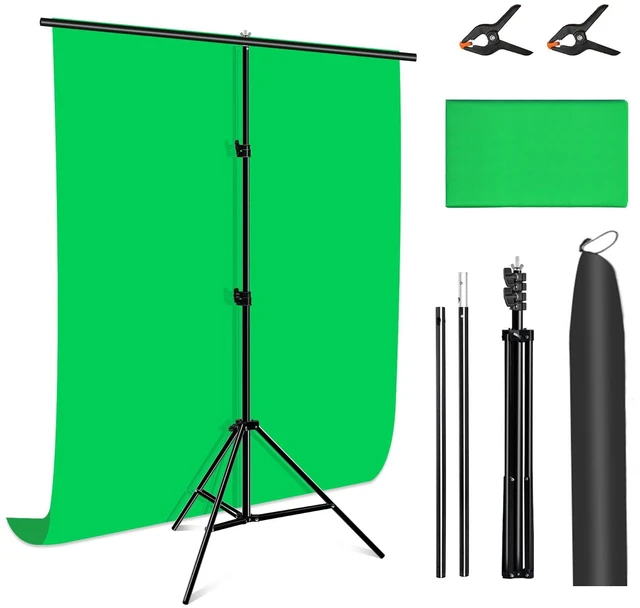 Main image of Green Screen Backdrop Kit with Stand, PULUZ 3.2x6.5ft Portable GreenScreen Background Stand, T-Shape Green Screen Stand kit with Clamp Carrying Bag for Streaming Video and Photography Shoots