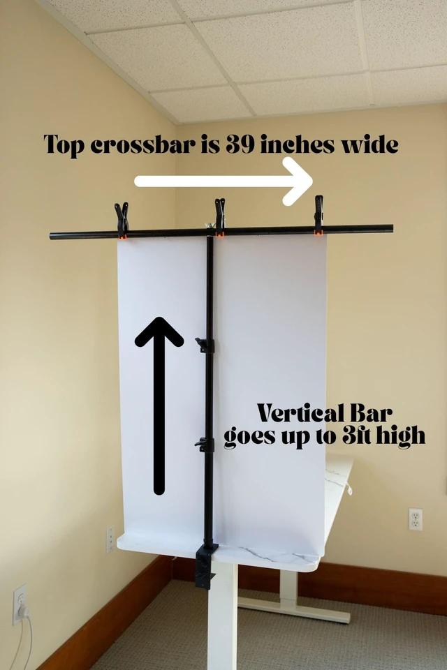Alt view image 3 of 7 - Bessie Bakes Backdrops Photography Backdrop Stand with Table Clamp, 39-Inch Crossbar, Adjustable up to 3ft Tall, Ideal for Food Photography, Product Photography & Content Creation