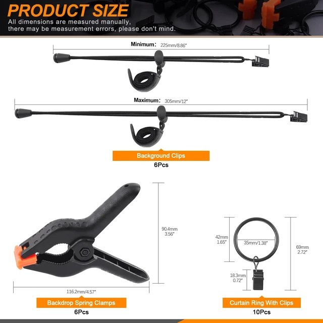 Alt view image 2 of 7 - Rustark 22Pcs Backdrop Kit with Clips, Clamps, Rings & Spring Clamps for Photography & Video Studio