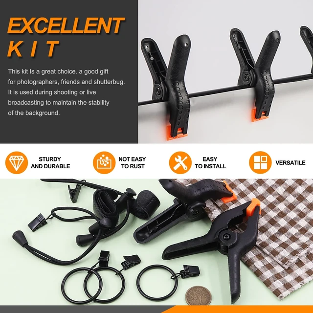 Alt view image 3 of 7 - Rustark 22Pcs Backdrop Kit with Clips, Clamps, Rings & Spring Clamps for Photography & Video Studio
