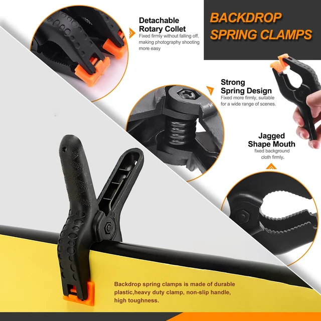 Alt view image 4 of 7 - Rustark 22Pcs Backdrop Kit with Clips, Clamps, Rings & Spring Clamps for Photography & Video Studio