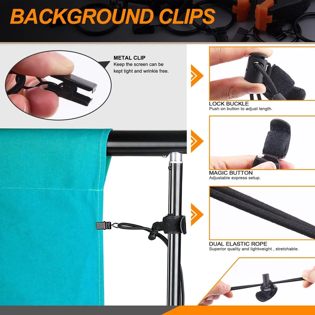 Alt view image 5 of 7 - Rustark 22Pcs Backdrop Kit with Clips, Clamps, Rings & Spring Clamps for Photography & Video Studio