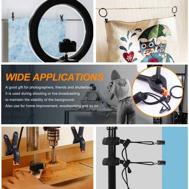 Alt view image 7 of 7 - Rustark 22Pcs Backdrop Kit with Clips, Clamps, Rings & Spring Clamps for Photography & Video Studio
