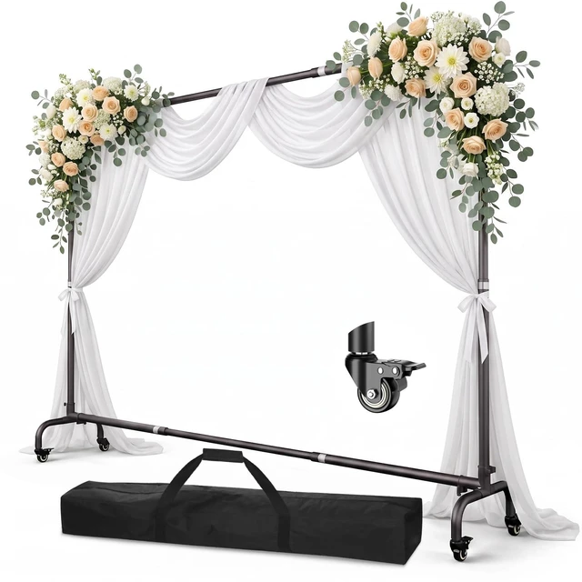 Main image of EMART 10 x7.5ft Rolling Backdrop Stand with Wheels, Adjustable and Moveable | Moveable Base, Thickened Pole, Banner Background Holder for Wedding, Party Decoration, Video Recording, Studio Photography