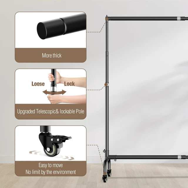 Alt view image 3 of 7 - EMART 10 x7.5ft Rolling Backdrop Stand with Wheels, Adjustable and Moveable | Moveable Base, Thickened Pole, Banner Background Holder for Wedding, Party Decoration, Video Recording, Studio Photography