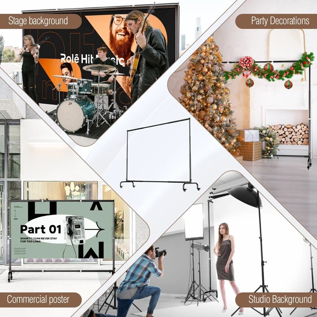 Alt view image 6 of 7 - EMART 10 x7.5ft Rolling Backdrop Stand with Wheels, Adjustable and Moveable | Moveable Base, Thickened Pole, Banner Background Holder for Wedding, Party Decoration, Video Recording, Studio Photography