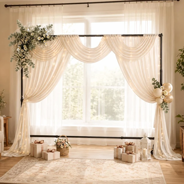 Alt view image 7 of 7 - EMART 10 x7.5ft Rolling Backdrop Stand with Wheels, Adjustable and Moveable | Moveable Base, Thickened Pole, Banner Background Holder for Wedding, Party Decoration, Video Recording, Studio Photography