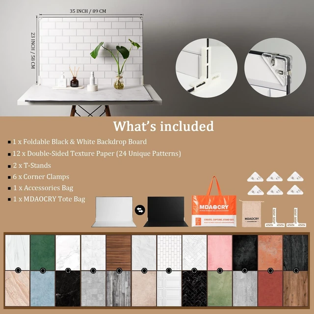 Alt view image 2 of 7 - MDAOCRY 23 x 35 in Product Photography Backdrops, 12 Sheets, 24 Patterns | Double-Sided, Water-Resistant Backdrops for Food, Jewelry, Cosmetics, Crafts, Flat Lays and Content Creation