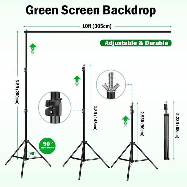 Alt view image 2 of 7 - Green Screen Backdrop Kit,10 x 6.5 FT Heavy Duty Stand for Photography | Portable Green Screen Kit, 5 Clamps, Carrying Bag for Photography, Video Recording, Live Streaming, Gaming and Zoom Meetings