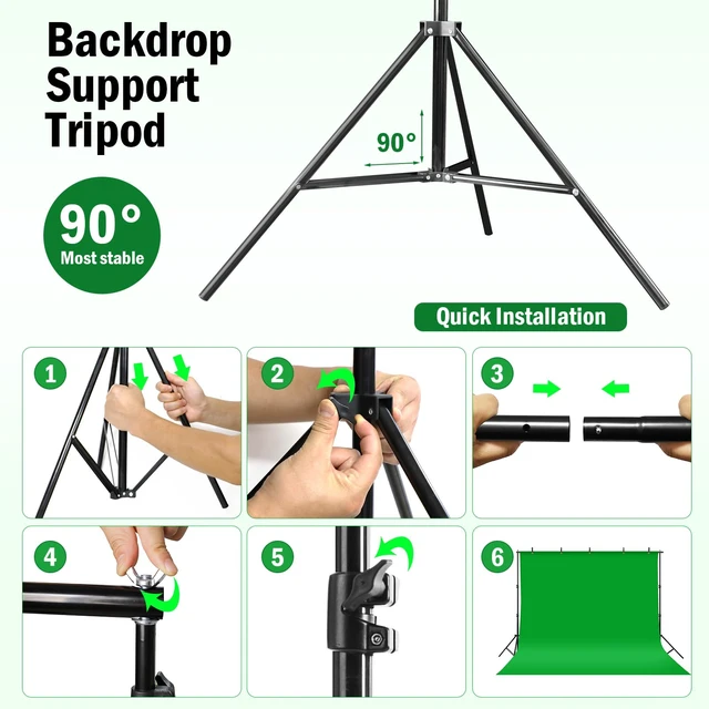 Alt view image 3 of 7 - Green Screen Backdrop Kit,10 x 6.5 FT Heavy Duty Stand for Photography | Portable Green Screen Kit, 5 Clamps, Carrying Bag for Photography, Video Recording, Live Streaming, Gaming and Zoom Meetings
