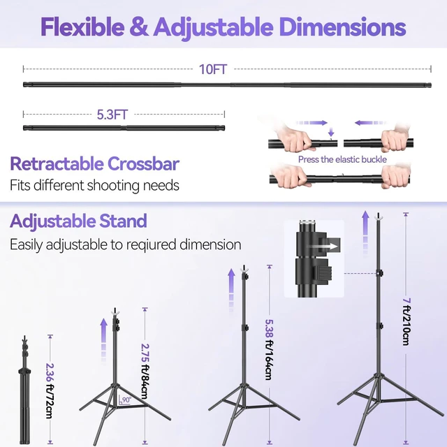 Alt view image 7 of 7 - EMART 7x10 FT Photo Backdrop Stand Kit with 6x9FT Black Backdrop, Studio | Background Stand Backdrop-Black, 6Clamps&Clip, 2Sandbsgs for Photography Studio, Video Recording, Live Stream, Zoom, Portrait