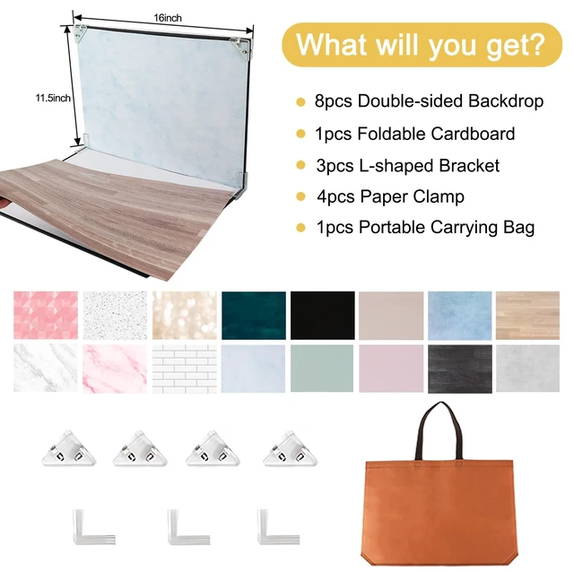 Alt view image 3 of 7 - Product Photography Backdrops, 8PCS 16Patterns Photo Backdrop Board | Photo Background for Food, Jewelry, Beauty and other Small Products, For UGC Content Creators, Small Business, 16.5x11.5in